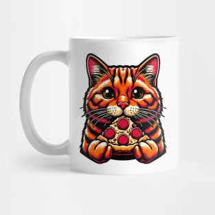 Ginger Cat Eating Pizza Mug